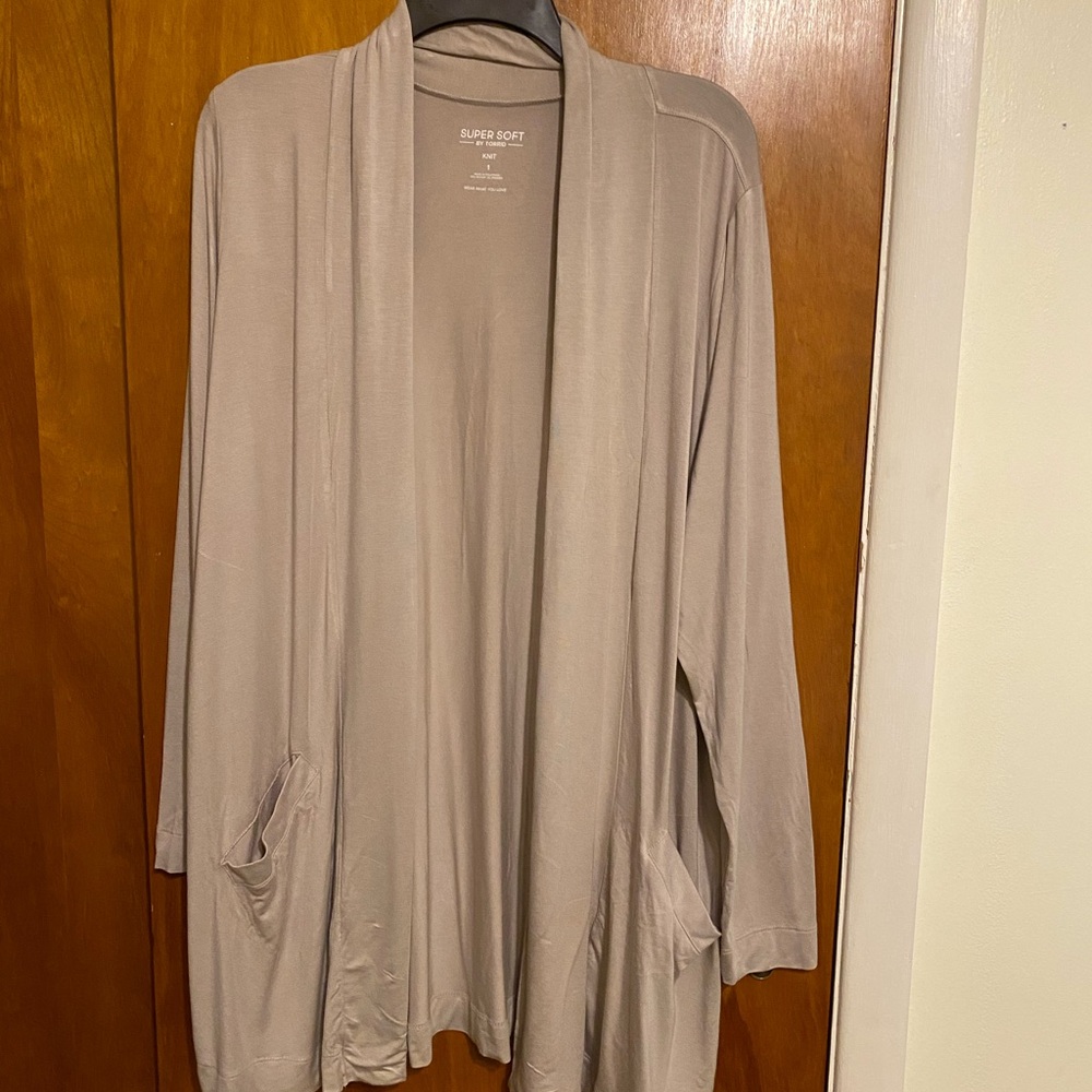Super Soft by Torrid Cozy Layered Knit Beige Shawl Collar Women's Cardigan Sz. 1